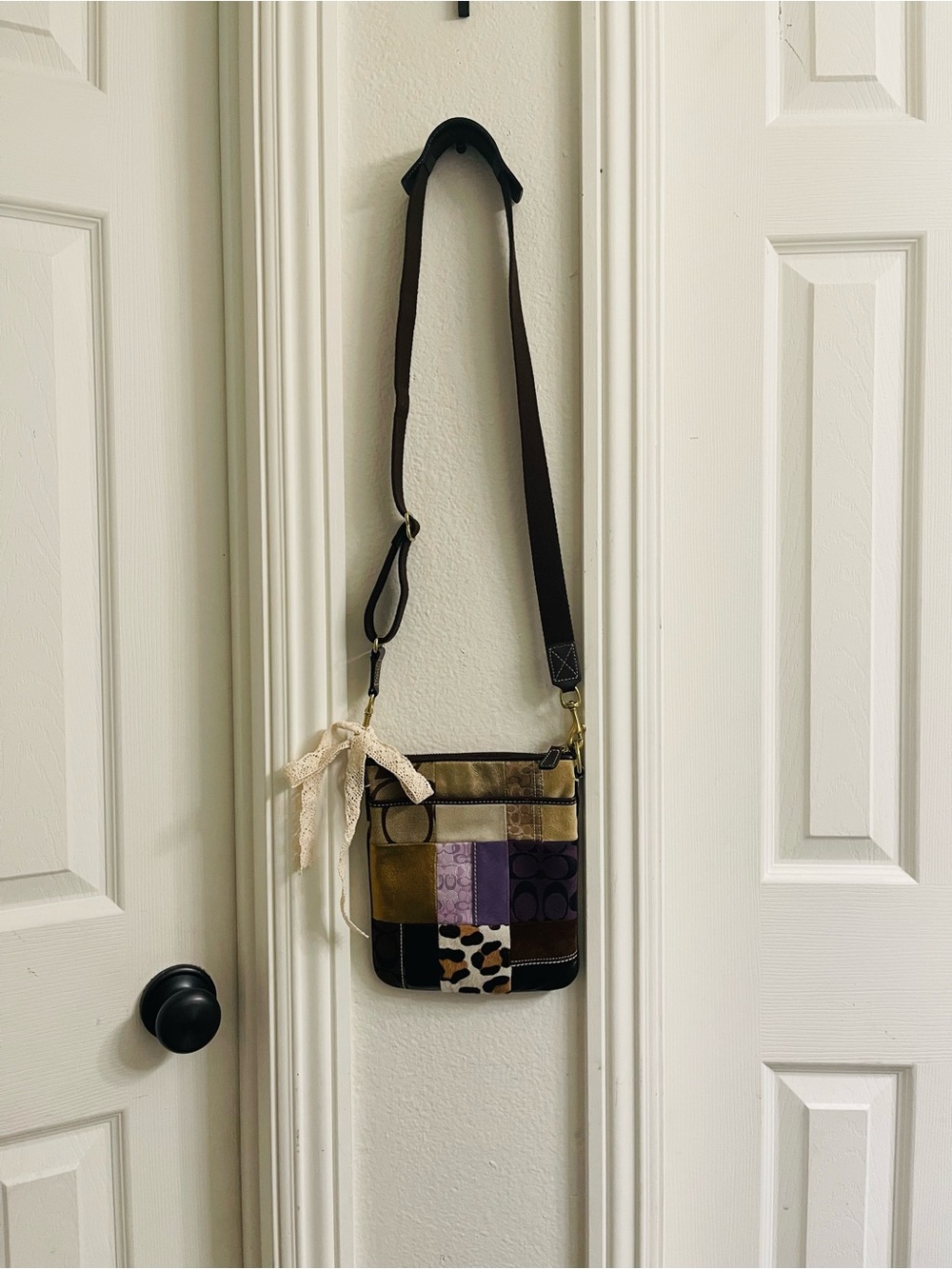 Coach Patchwork Crossbody in Purple, Brown & Tan